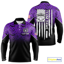 Load image into Gallery viewer, Purple Halloween pattern Custom American flag patriotic Bowling shirt for men, Bowling team jersey NQS10415