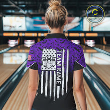 Load image into Gallery viewer, Purple Halloween pattern Custom American flag patriotic Bowling shirt for Women, Bowling team jersey NQS10415