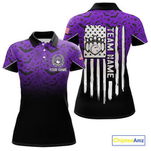 Load image into Gallery viewer, Purple Halloween pattern Custom American flag patriotic Bowling shirt for Women, Bowling team jersey NQS10415