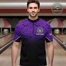 Load image into Gallery viewer, Purple Halloween pattern Custom American flag patriotic Bowling shirt for men, Bowling team jersey NQS10415
