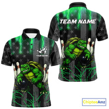 Load image into Gallery viewer, Black American flag Men&#39;s bowling shirts Custom Green lightning thunder Turtle Bowling Team Jerseys NQS10623