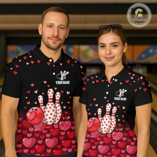 Funny Bowling Heart Pattern Valentine matching bowling shirts for couples Custom Bowling Gifts NQS11228