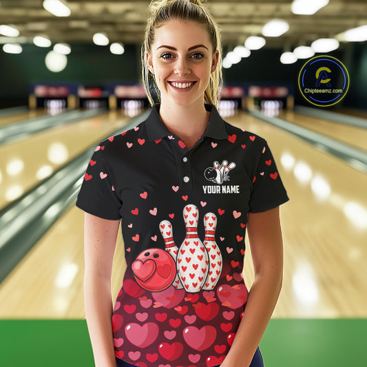 Funny Bowling Heart Pattern Valentine Bowling Shirts For Women Custom Bowling Gifts For her NQS11228