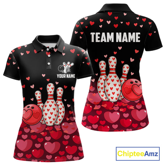 Funny Bowling Heart Pattern Valentine matching bowling shirts for couples Custom Bowling Gifts NQS11228