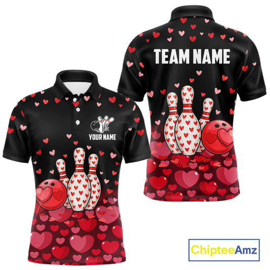 Funny Bowling Heart Pattern Valentine matching bowling shirts for couples Custom Bowling Gifts NQS11228