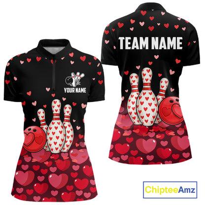 Funny Bowling Heart Pattern Valentine Bowling Shirts For Women Custom Bowling Gifts For her NQS11228