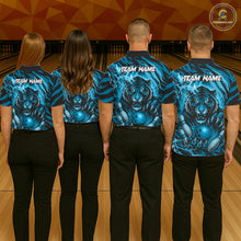 Load image into Gallery viewer, Personalized Tiger Bowling Shirts For Men, Blue Flame Lightning Thunder Tiger Team Bowling Jerseys NQS11232