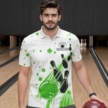 Load image into Gallery viewer, Green and White Shamrock Lucky Bowling Shirts For Men Custom St Patrick Day Team Bowling Jerseys NQS9499