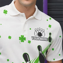 Load image into Gallery viewer, Green and White Shamrock Lucky Bowling Shirts For Men Custom St Patrick Day Team Bowling Jerseys NQS9499