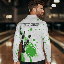 Load image into Gallery viewer, Green and White Shamrock Lucky Bowling Shirts For Men Custom St Patrick Day Team Bowling Jerseys NQS9499