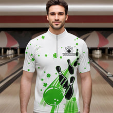 Load image into Gallery viewer, Green and White Shamrock Lucky Bowling Shirts For Men Custom St Patrick Day Team Bowling Jerseys NQS9499