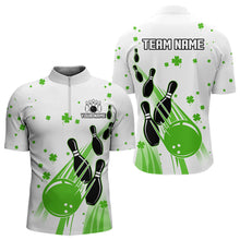 Load image into Gallery viewer, Green and White Shamrock Lucky Bowling Shirts For Men Custom St Patrick Day Team Bowling Jerseys NQS9499