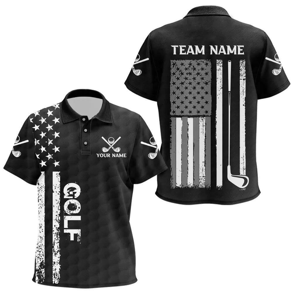 Black and White Retro American Flag Kid golf polo shirts custom patriotic golf gifts for golfer NQS9663