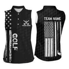 Load image into Gallery viewer, Black and White Retro American Flag Women Sleeveless golf polo shirts custom patriotic golf gifts NQS9663