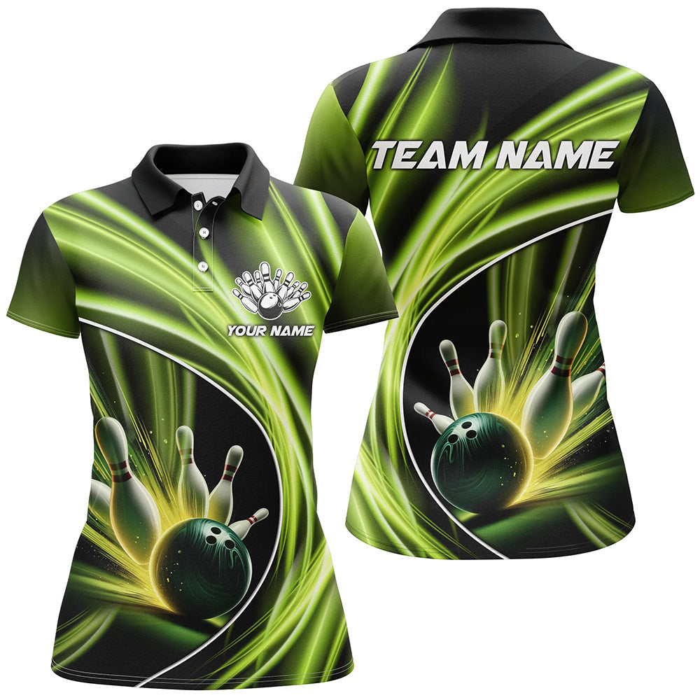 Green Light Bowling Jerseys For Women Custom Ladies Bowling Polo, Quarter-Zip Shirt for Team Bowlers NQS7603
