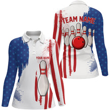 Load image into Gallery viewer, Red white &amp; blue American flag Women bowling Polo, Quarter Zip shirt Custom Bowling Team League Jersey NQS7624
