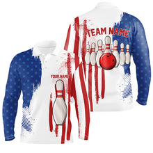 Load image into Gallery viewer, Red white and blue American flag Men bowling Polo, Quarter Zip shirt Custom Bowling Team League Jersey NQS7624