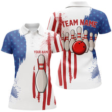 Load image into Gallery viewer, Red white &amp; blue American flag Women bowling Polo, Quarter Zip shirt Custom Bowling Team League Jersey NQS7624