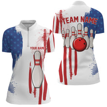 Load image into Gallery viewer, Red white &amp; blue American flag Women bowling Polo, Quarter Zip shirt Custom Bowling Team League Jersey NQS7624