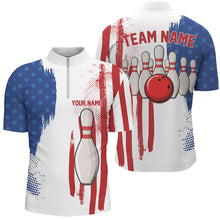 Load image into Gallery viewer, Red white and blue American flag Men bowling Polo, Quarter Zip shirt Custom Bowling Team League Jersey NQS7624