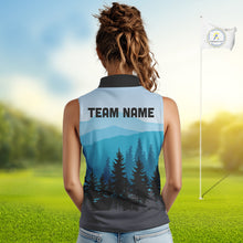 Load image into Gallery viewer, Blue pattern forest Womens sleeveless polo shirt Custom team disc golf jerseys for ladies NQS9943