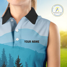 Load image into Gallery viewer, Blue pattern forest Womens sleeveless polo shirt Custom team disc golf jerseys for ladies NQS9943