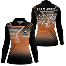 Load image into Gallery viewer, Black and orange star pattern Womens golf polo shirts custom golf tops for ladies, golfing gifts NQS7797