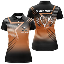 Load image into Gallery viewer, Black and orange star pattern Womens golf polo shirts custom golf tops for ladies, golfing gifts NQS7797