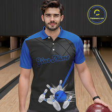 Load image into Gallery viewer, Black and blue bowling league jersey custom Mens Bowling Polo, 1/4 zip Shirt, gifts for men bowler NQS10095