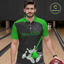 Load image into Gallery viewer, Black and Green bowling league jersey custom Mens Bowling Polo, 1/4 zip Shirt, gifts for men bowler NQS10096