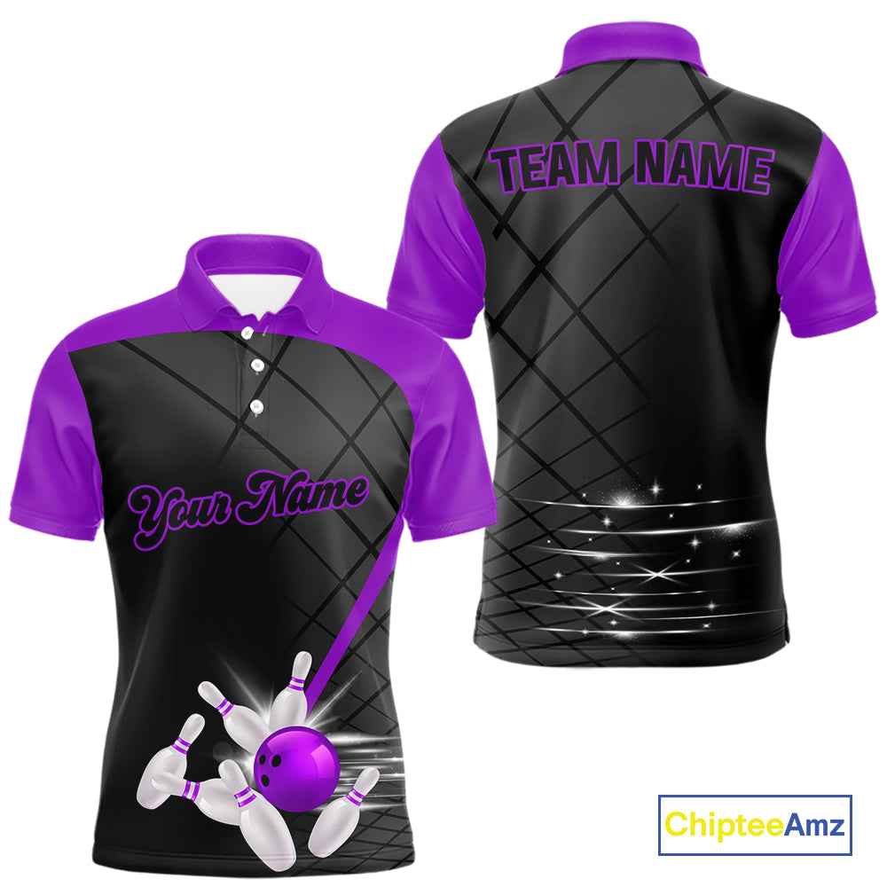 Black and Purple bowling league jersey custom Mens Bowling Polo, 1/4 zip Shirt, gifts for men bowler NQS10097