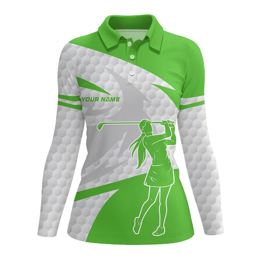 Green and white golf pattern Women golf polo shirts custom golf outfits for women, unique golf gifts NQS8029