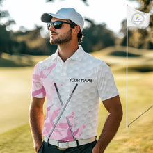 Load image into Gallery viewer, Breast cancer Mens golf polo shirts custom Pink ribbon pattern golf clubs team golf tops for men NQS10423