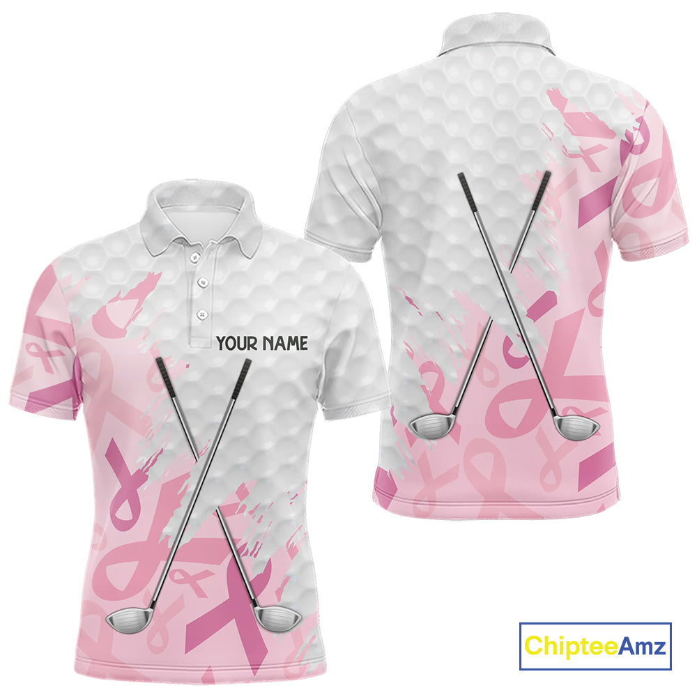 Breast cancer Mens golf polo shirts custom Pink ribbon pattern golf clubs team golf tops for men NQS10423