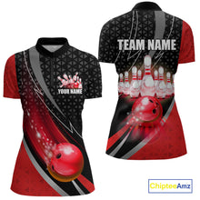 Load image into Gallery viewer, Black and Red Bowling Camo Polo, 1/4 Zip Shirt for Women Custom Team Bowling jerseys, Bowler Outfit NQS10424