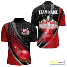 Load image into Gallery viewer, Black and Red Bowling Camo Polo, 1/4 Zip Shirt for Men Custom Team Bowling jerseys, Bowler Outfit NQS10424