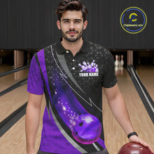 Load image into Gallery viewer, Black and Purple Bowling Camo Polo, 1/4 Zip Shirt for Men Custom Team Bowling jerseys, Bowler Outfit NQS10426