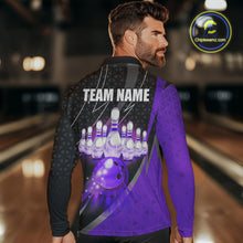Load image into Gallery viewer, Black and Purple Bowling Camo Polo, 1/4 Zip Shirt for Men Custom Team Bowling jerseys, Bowler Outfit NQS10426