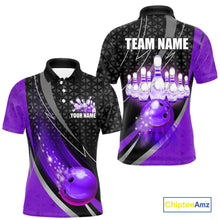 Load image into Gallery viewer, Black and Purple Bowling Camo Polo, 1/4 Zip Shirt for Men Custom Team Bowling jerseys, Bowler Outfit NQS10426