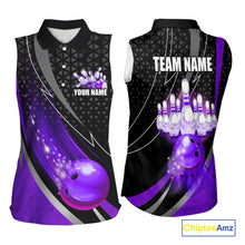 Load image into Gallery viewer, Black and Purple Bowling Camo Sleeveless polo Shirt Custom Team Bowling jerseys, Bowler Outfit NQS10426