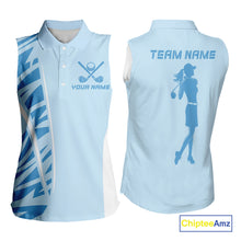 Load image into Gallery viewer, Blue Women Sleeveless golf polo shirts custom golf outfits for ladies, Gift for golf lovers NQS10850