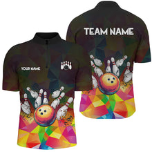 Load image into Gallery viewer, Colorful pattern and black Custom Bowling Polo, Quarter Zip Shirts For Men, Bowling Team Jerseys NQS9151