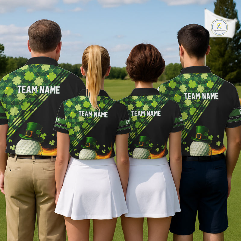 Black and Green shamrock argyle pattern Golf Polo Shirts For Women Custom St Patrick ladies golf top NQS11238