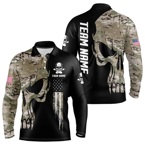 Skull Camouflage American Flag Mens Bowling Shirts Custom Patriotic Bowling Team Jerseys For Men NQS9508