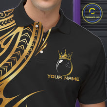 Load image into Gallery viewer, Black and Gold tribal pattern Bowling Polo, Quarter Zip Shirts For Men Custom Bowling Team Jerseys NQS11732