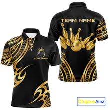 Load image into Gallery viewer, Black and Gold tribal pattern Bowling Polo, Quarter Zip Shirts For Men Custom Bowling Team Jerseys NQS11732