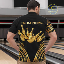 Load image into Gallery viewer, Black and Gold tribal pattern Bowling Polo, Quarter Zip Shirts For Men Custom Bowling Team Jerseys NQS11732