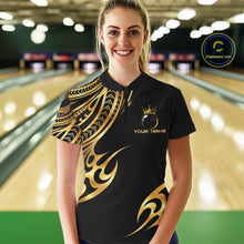 Load image into Gallery viewer, Black and Gold tribal pattern Bowling Polo, Quarter Zip Shirts For Women Custom Bowling Team Jerseys NQS11732