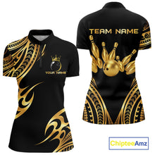 Load image into Gallery viewer, Black and Gold tribal pattern Bowling Polo, Quarter Zip Shirts For Women Custom Bowling Team Jerseys NQS11732