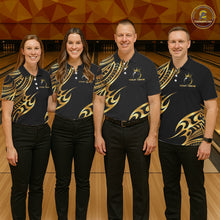 Load image into Gallery viewer, Black and Gold tribal pattern Bowling Polo, Quarter Zip Shirts For Women Custom Bowling Team Jerseys NQS11732